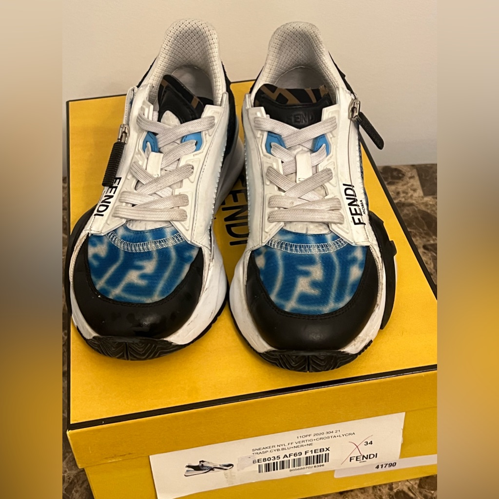 Kids Fendi Shoes, White And Blue Size 34